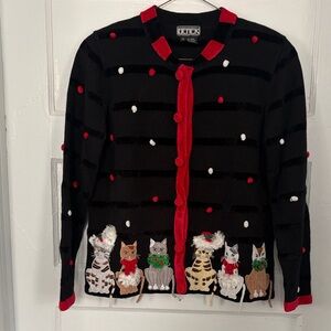 Berek Black and Red Cat Embroidered Cardigan